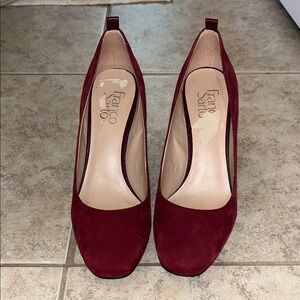 Franco Sarto Burgundy Suede Almond Toe Pumps